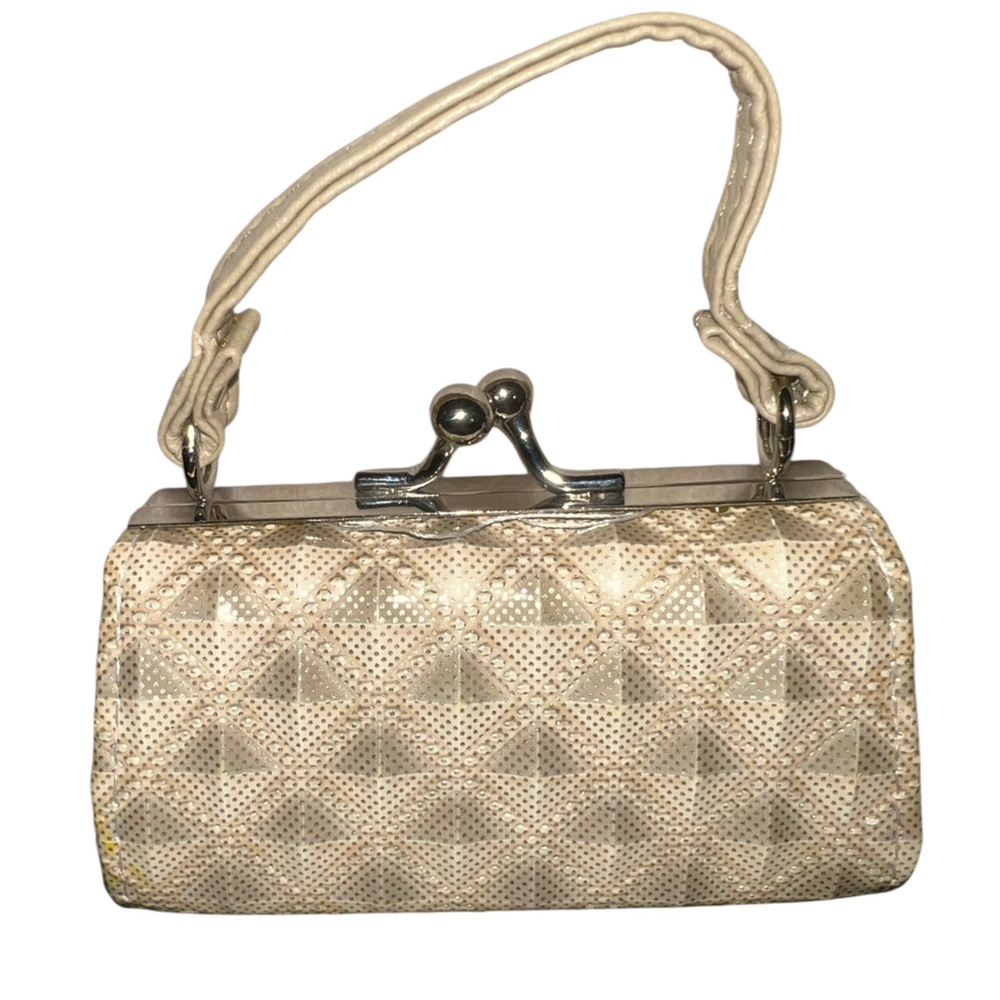 Embossed Cream mini Handbag style lipstick holder with kiss lock clasp